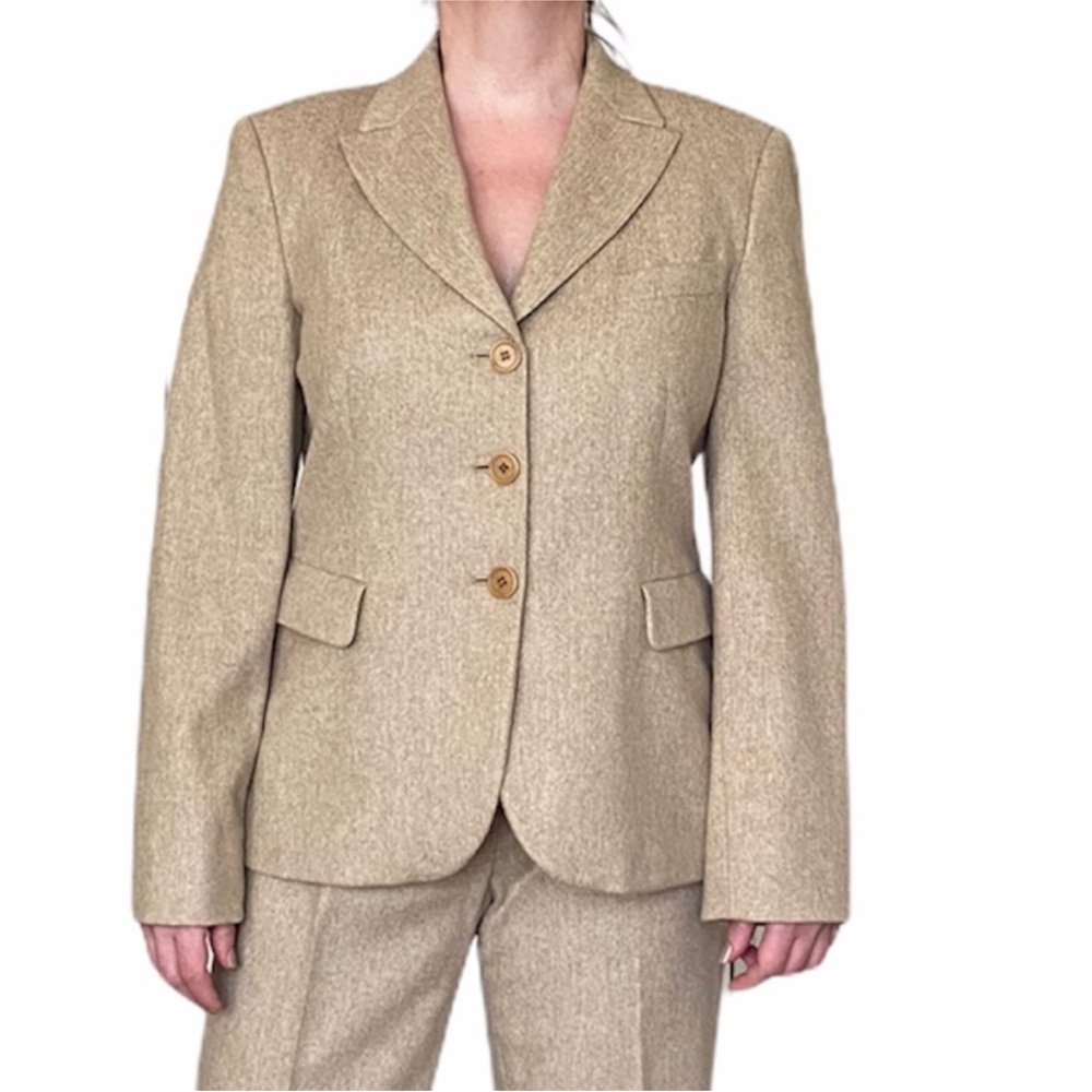 MK Maska Beige Angora Wool Suit Blazer Jacket Women's Size 12
